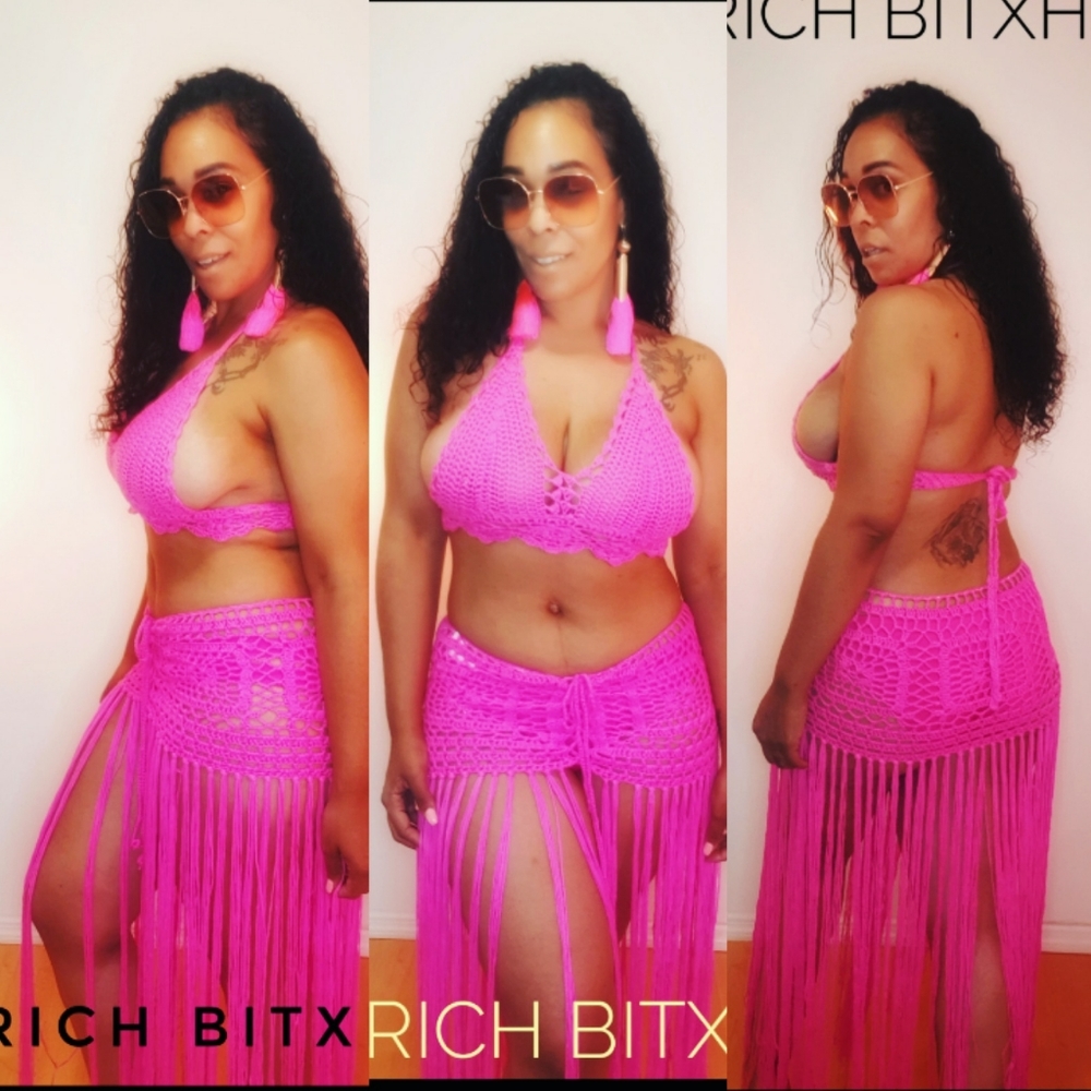 Crochet bikini halter and skirt